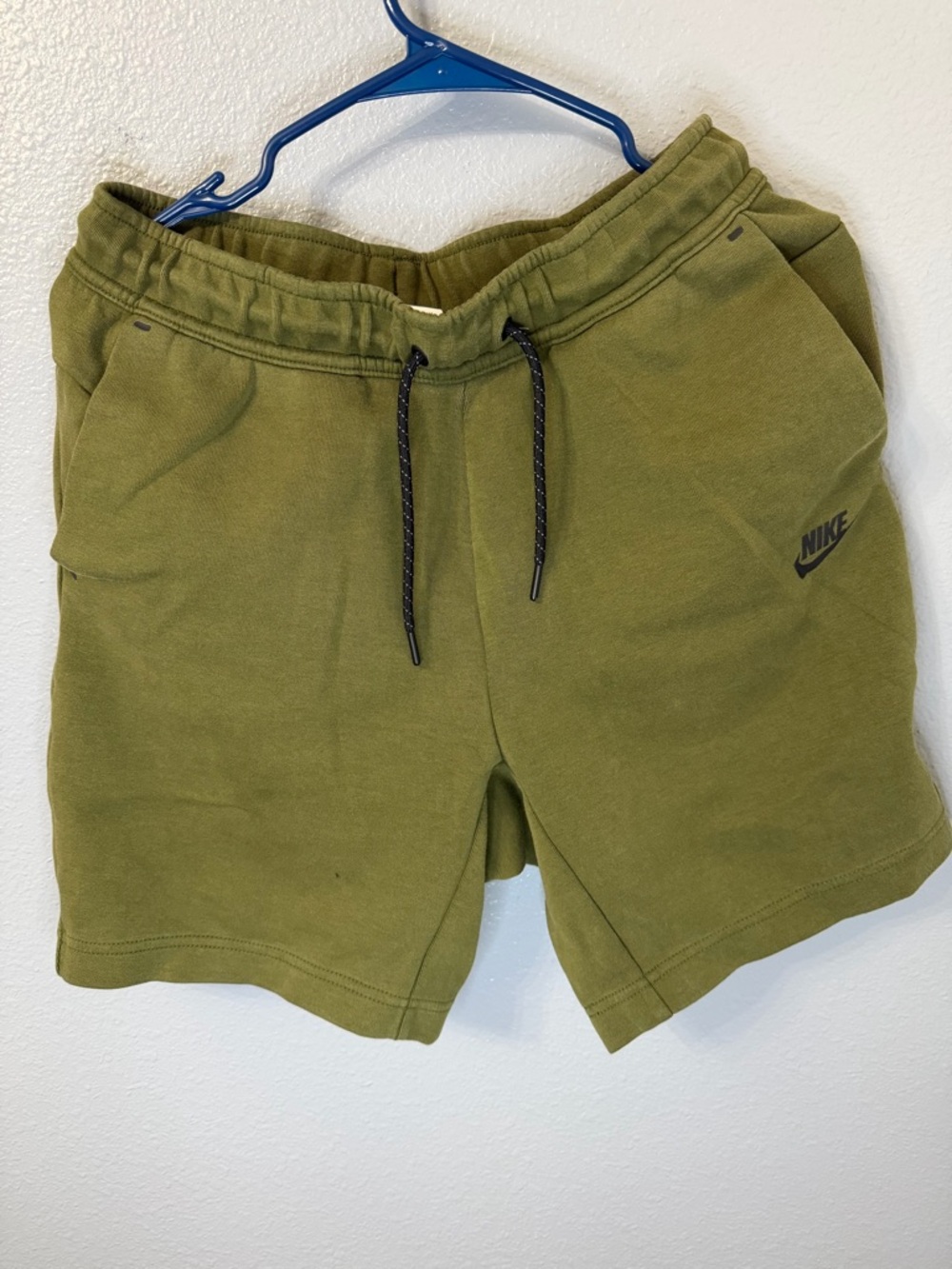 Nike Olive Green Men's Athletic Fleece Shorts with Black Drawcord